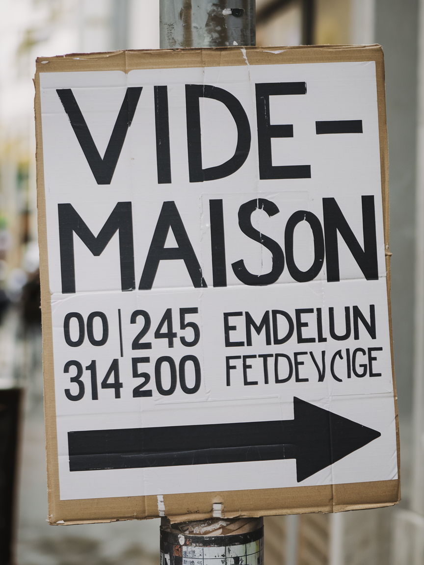 affiche vide-maison carton écriture main poteau flèche visible