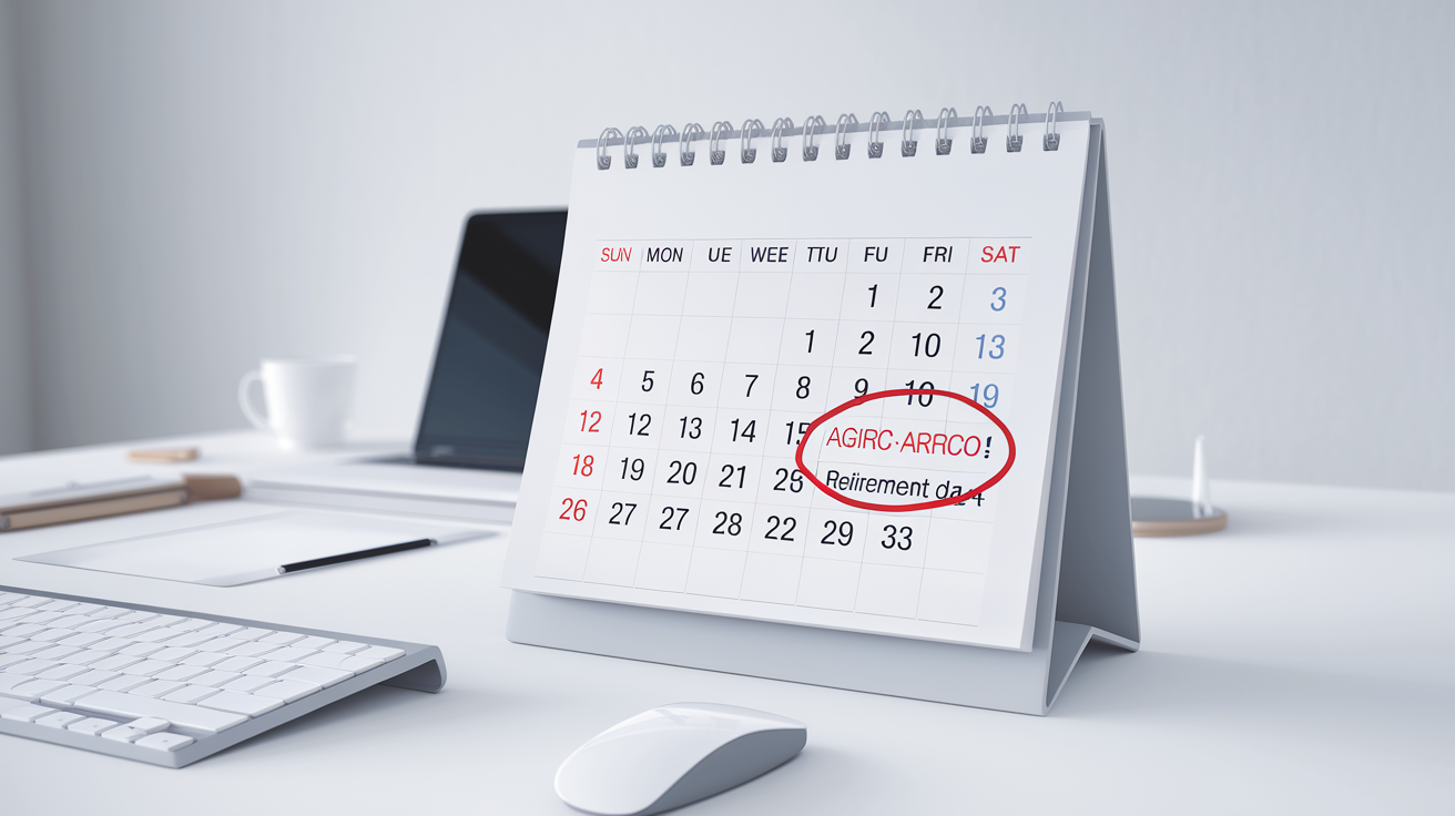Illustration d'un calendrier de bureau avec une date entourée en rouge, symbolisant le jour de paiement de la retraite Agirc-Arrco.