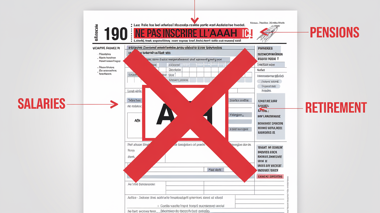 Exemple de déclaration de revenus montrant où il ne faut SURTOUT PAS inscrire le montant de l'AAH, pour éviter toute confusion avec les pensions ou salaires.
