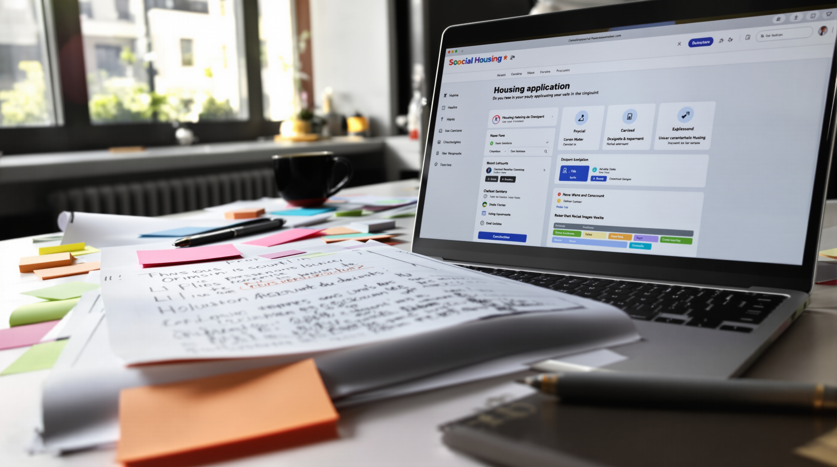 Espace personnel bailleur social et dossier administratif ouvert sur un bureau