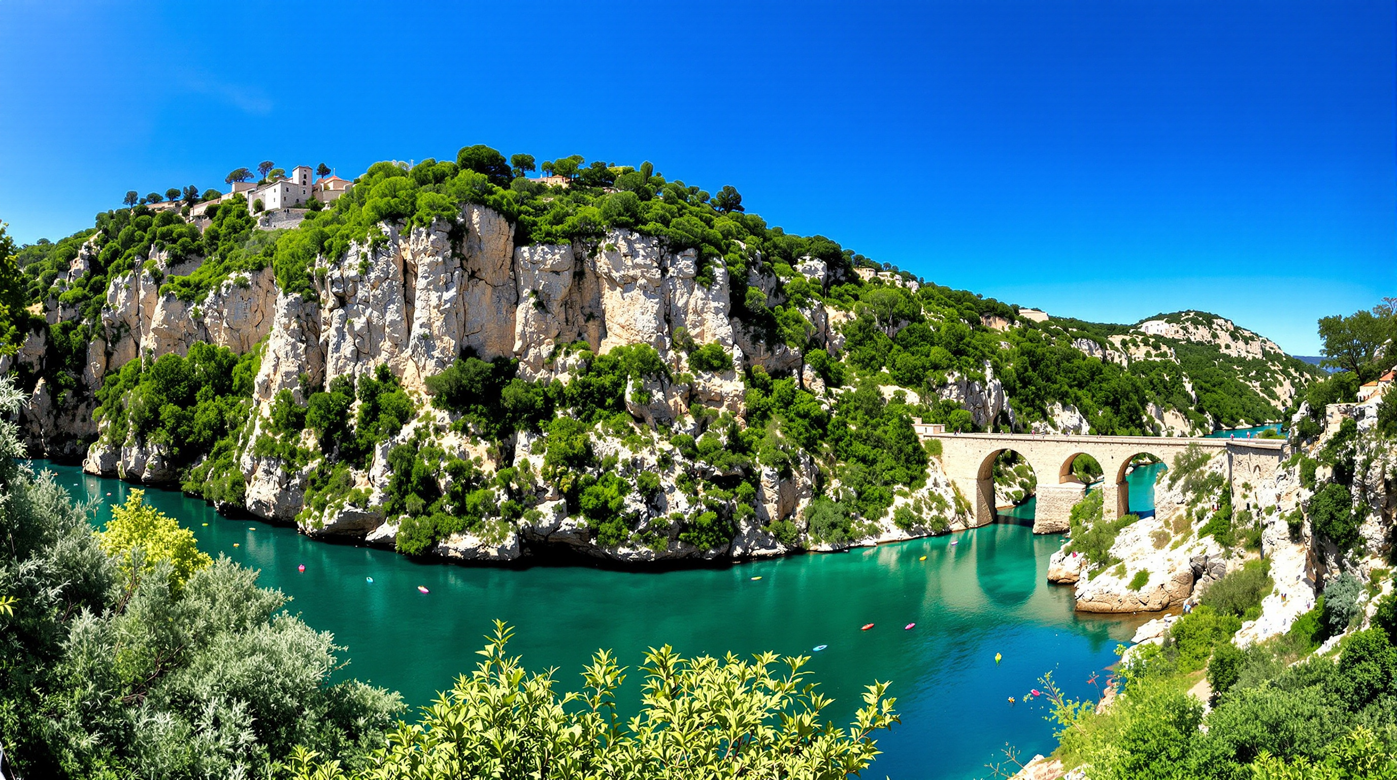 Vue sur les Gorges de l'Hérault et le Pont du Diable, parfaites pour les loisirs de plein air.