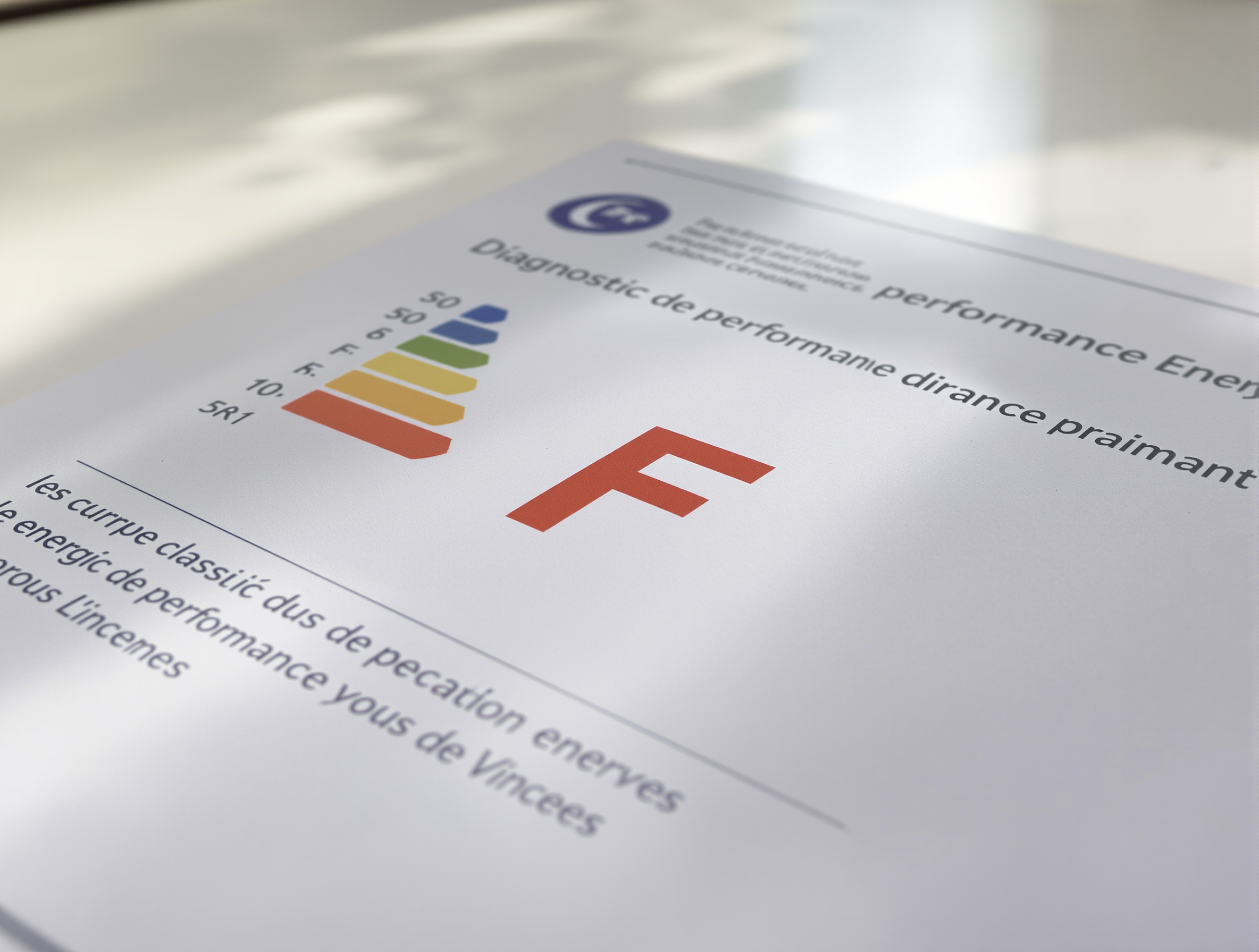 Diagnostic de Performance Énergétique (DPE) étiquette F en gros plan