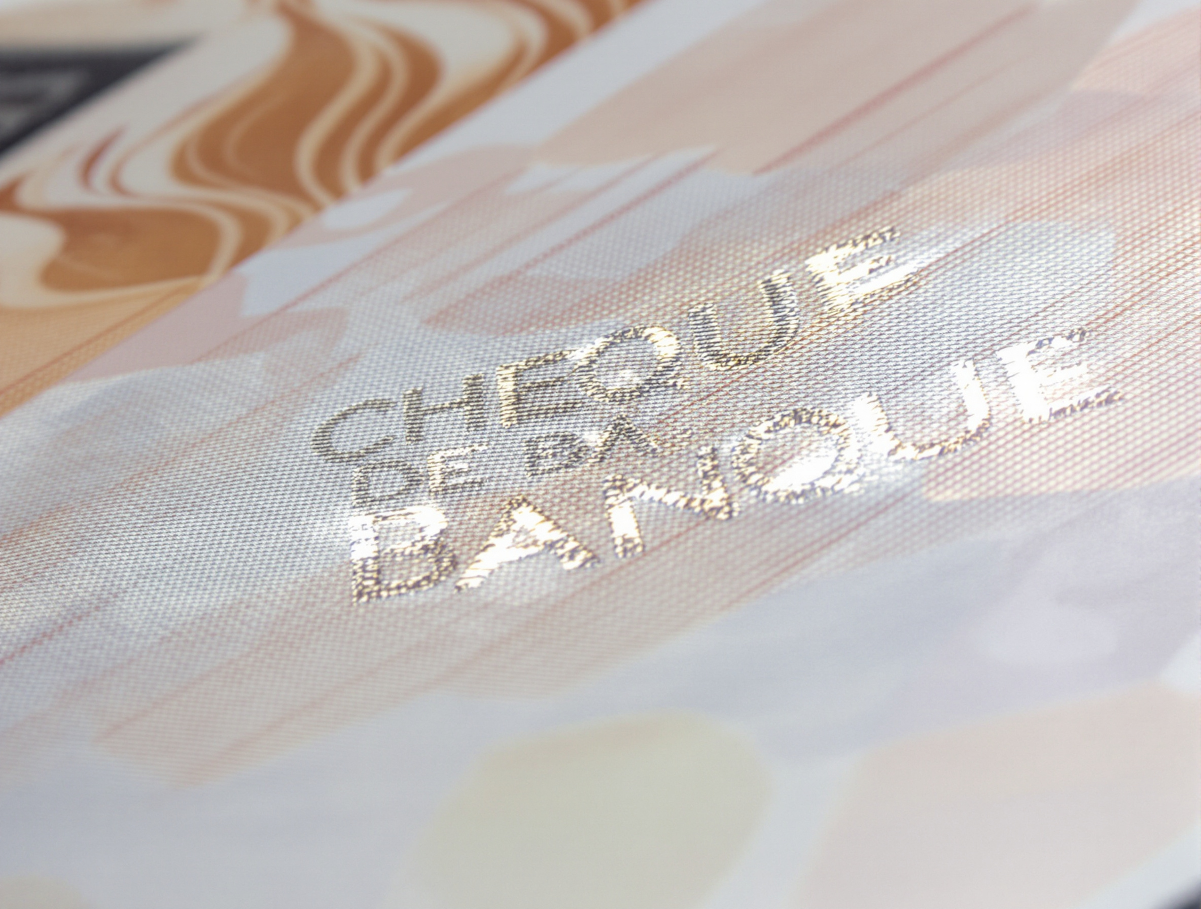 Gros plan sur le filigrane d'un chèque de banque, mention 'CHEQUE DE BANQUE', détails de sécurité et flammes rayées