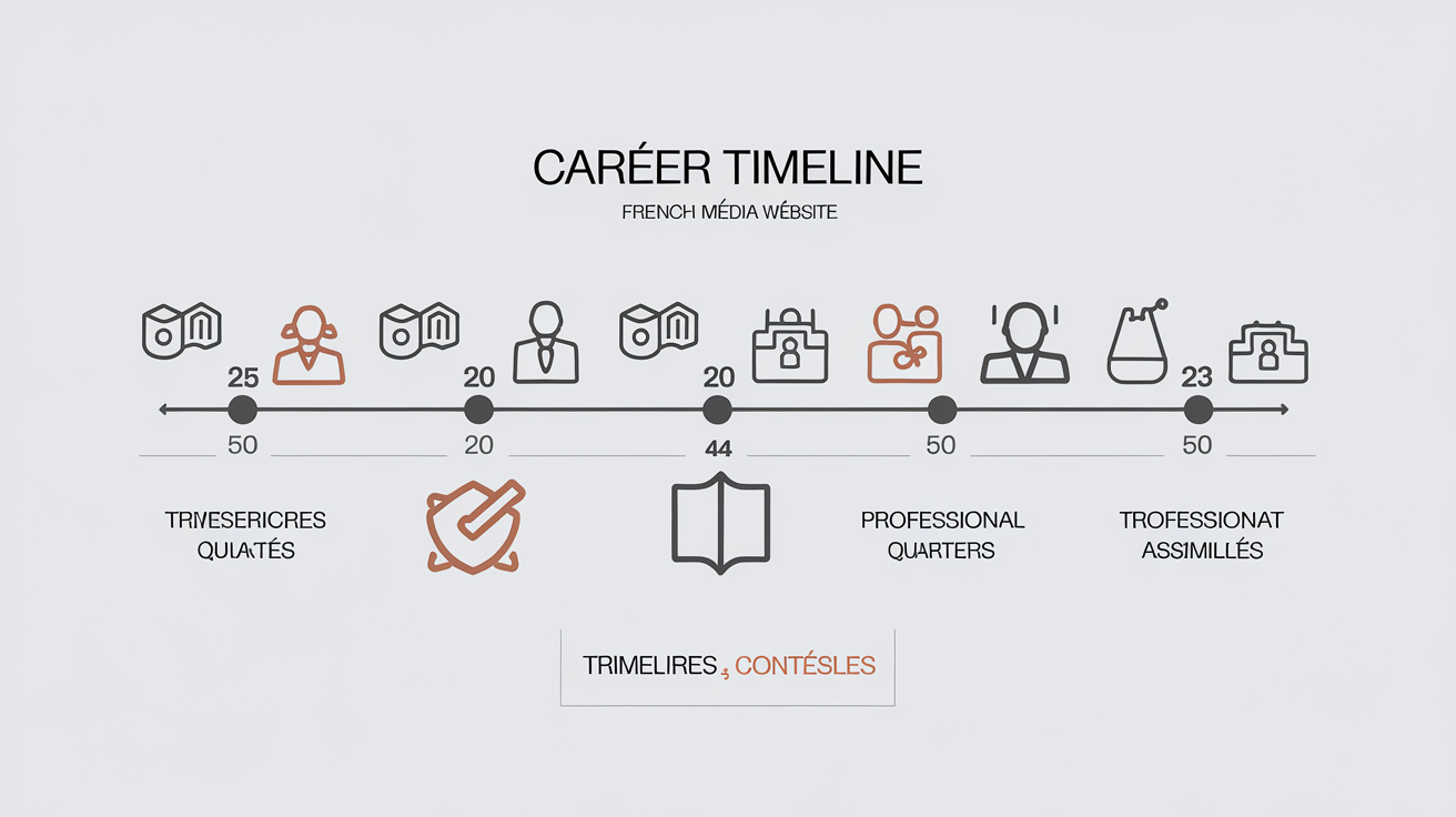 Infographie ligne du temps carrière trimestres cotisés et assimilés