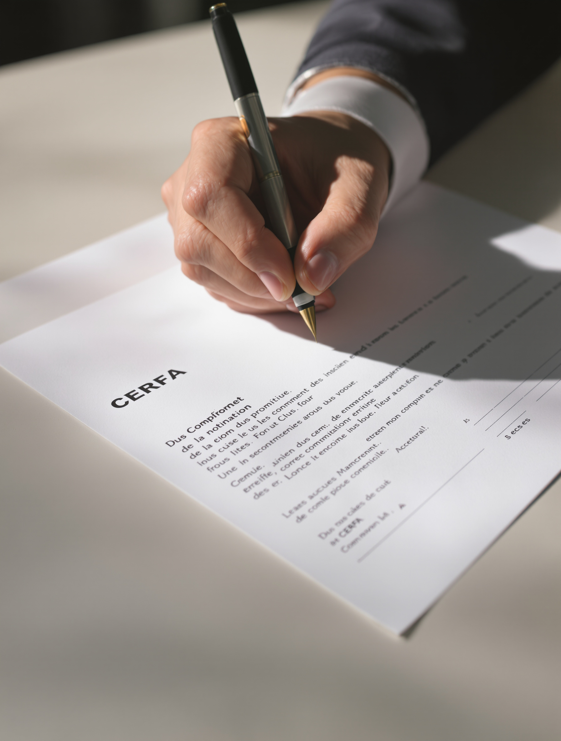 Personne écrivant sur un document officiel avec un stylo