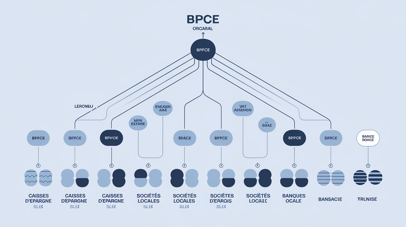 Organigramme simplifié du Groupe BPCE, illustrant la place des Caisses d'Épargne régionales aux côtés des Banques Populaires sous l'égide de l'organe central.