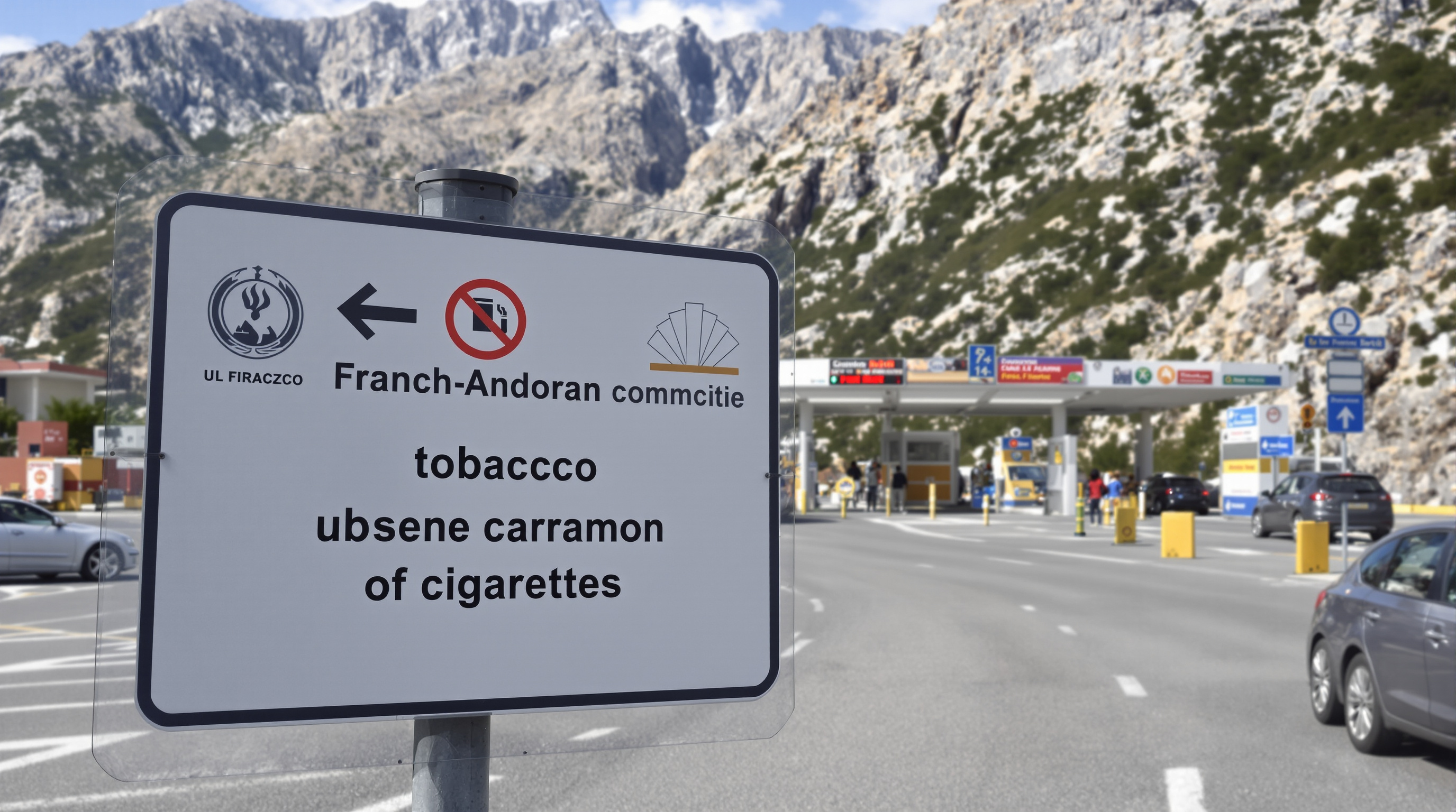 Panneau de signalisation à la frontière franco-andorrane, zone où les réglementations sur le tabac restent strictes.