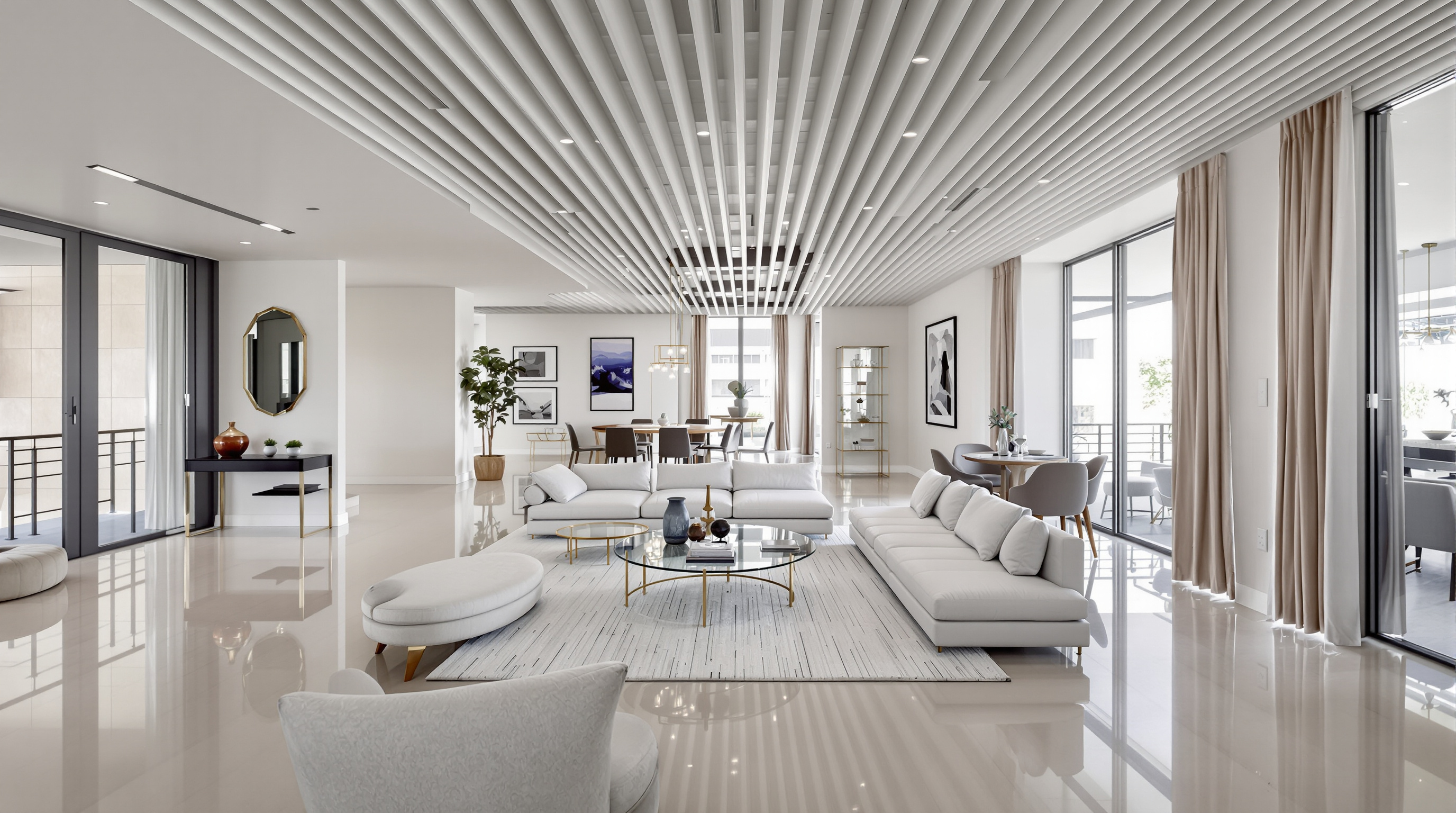 Photo de salon prise au grand-angle, lignes fuyantes - piège d'annonce immobilière