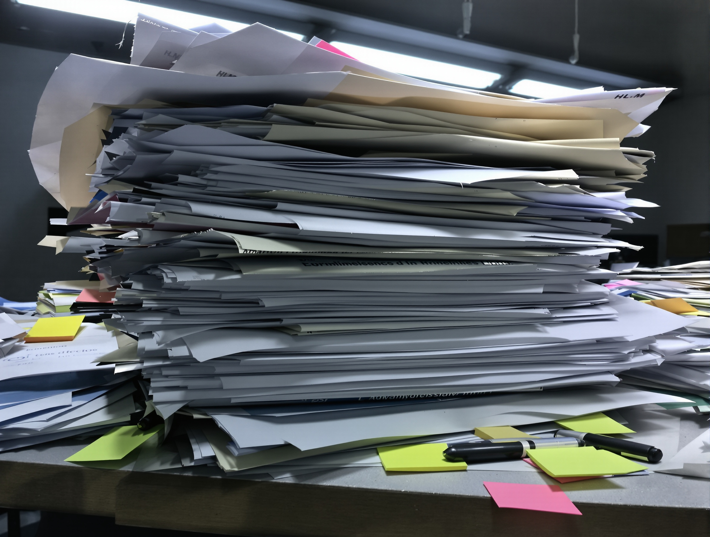 Pile de dossiers administratifs sur un bureau HLM