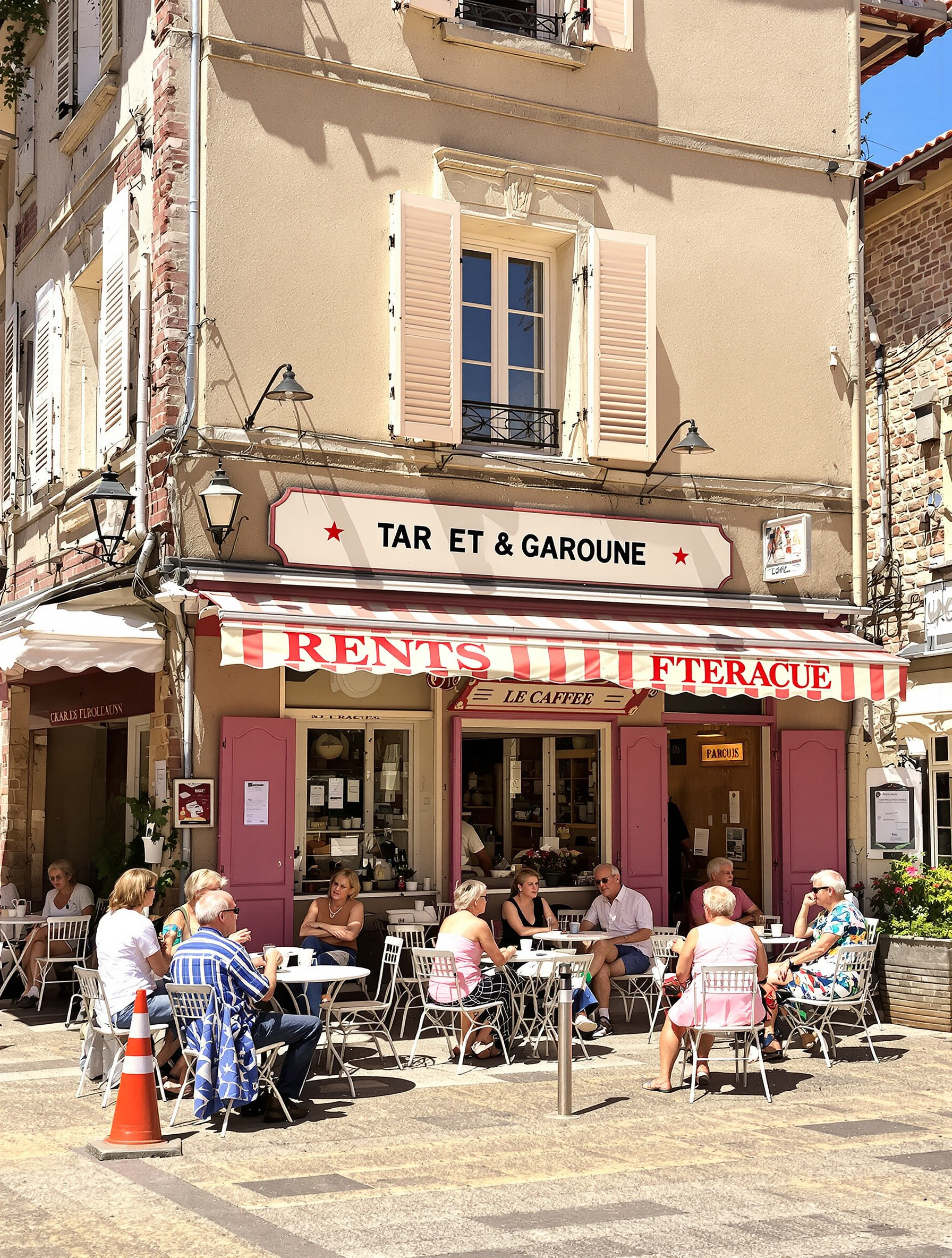 Place de village typique Tarn-et-Garonne avec terrasse bar-tabac