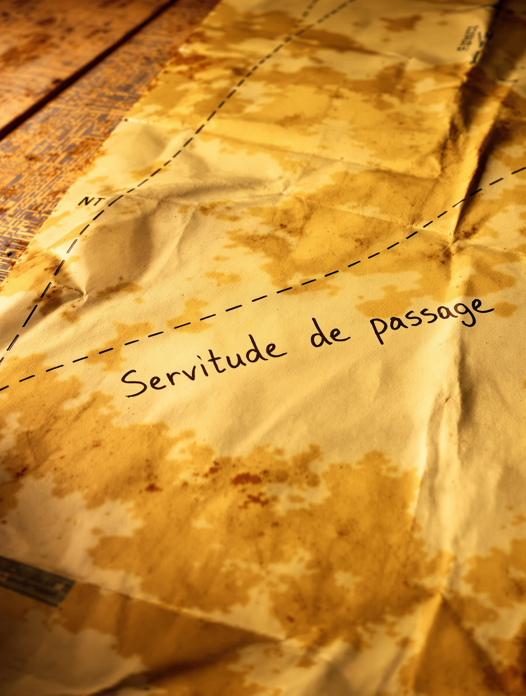 Plan d'arpentage jauni avec servitude manuscrite