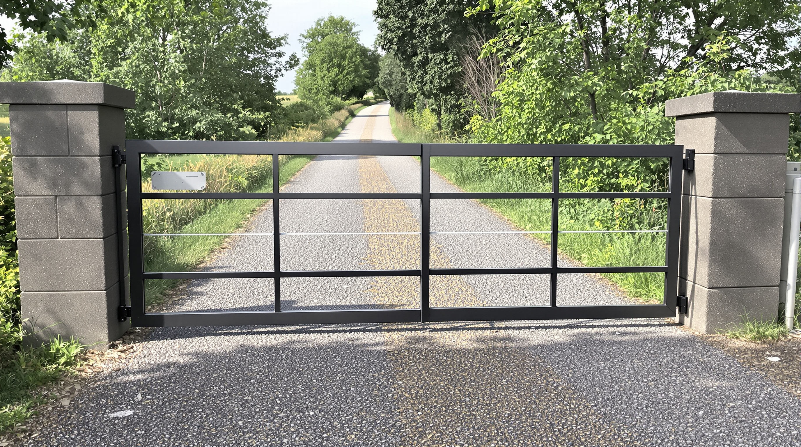 Portail coulissant motorisé installé sur droit de passage