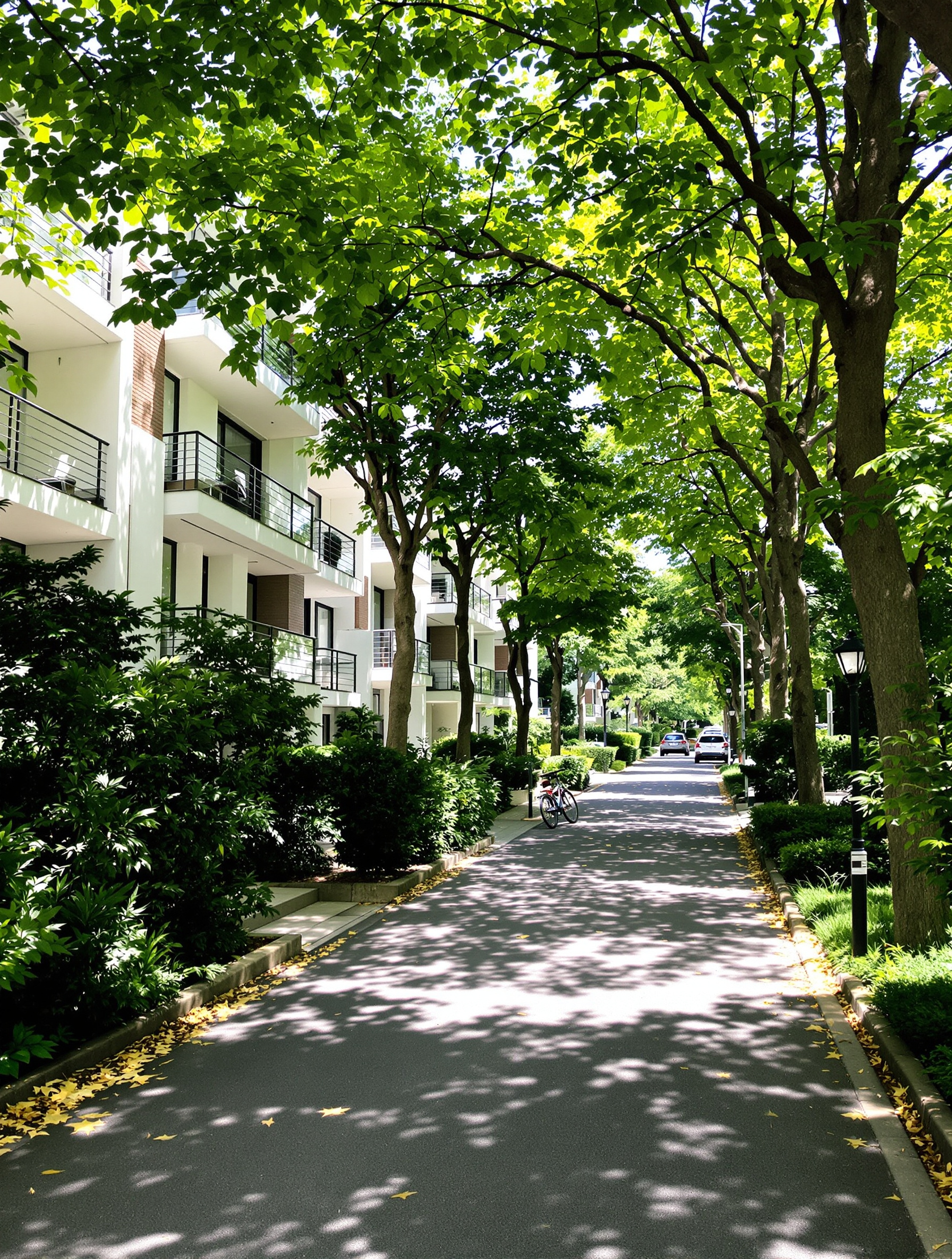 Rue calme et verdoyante dans un quartier résidentiel de Villers-sur-Mer avec résidences modernes et balcons – le vrai bon plan.